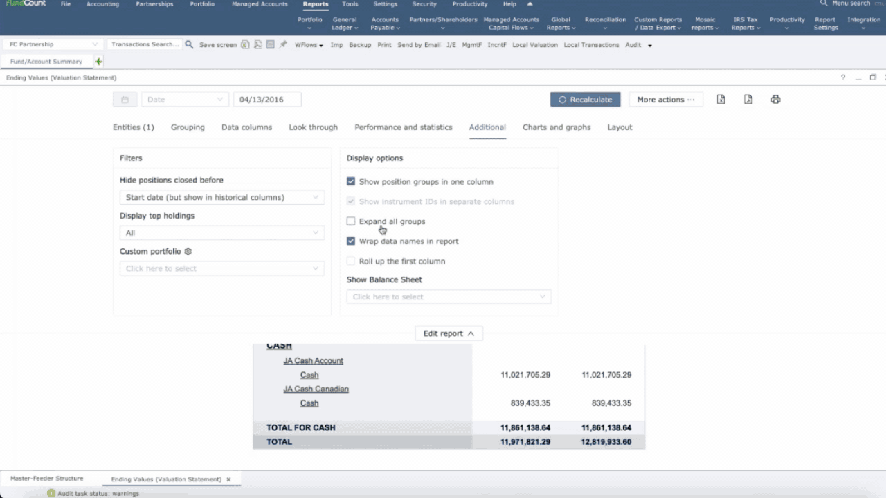 FundCount reporting and reconciliation for fund administrators